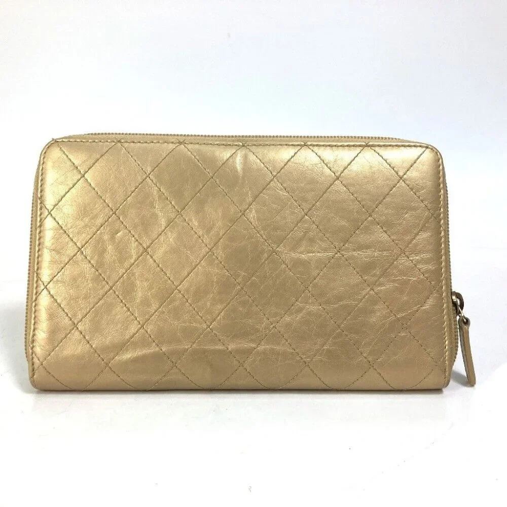 CHANEL CC Mark CC Matelasse Quilted Zip Around Long Wallet Calfskin Gold - Picture 2 of 16